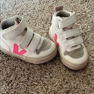 Baby Veja White and Pink Velcro high top Sneakers